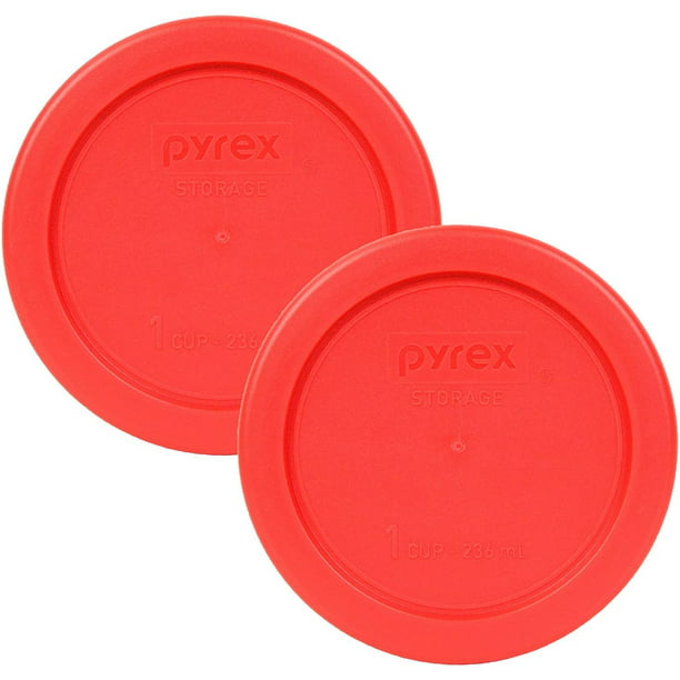 Pyrex 7202-PC 4" Red 1 Cup 236mL Round Storage Lid 6 Pack Bundle for Glass Bowl